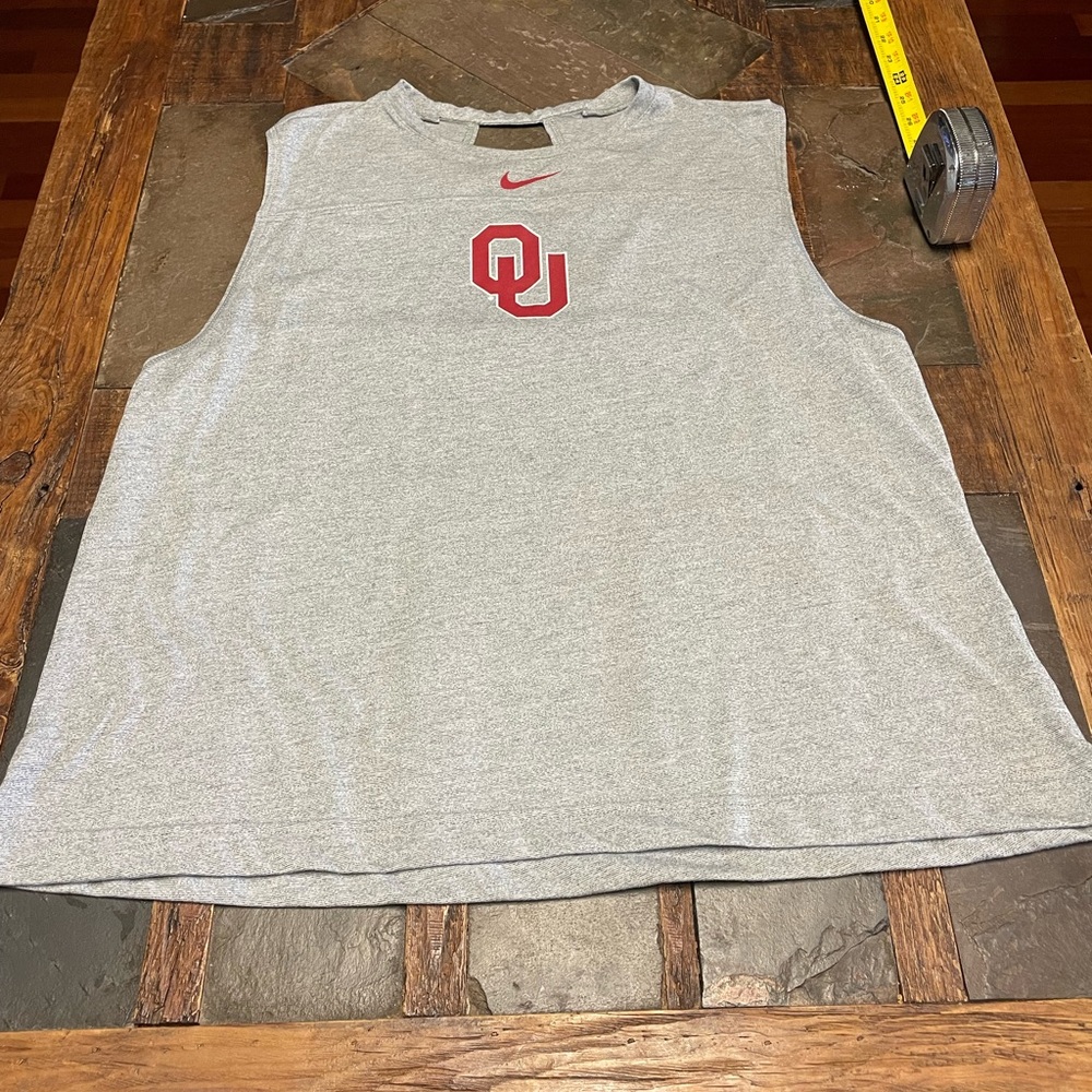 Nike Gray Sleeveless Shirt with Red OU Logo. Open back design